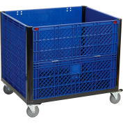 Collapsible Solid Wall Bulk Container with Drop Gate and Casters 39-1/4"L x 31-1/2"W x 29"H, Blue