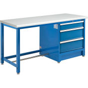 Global Industrial&#153; 72&quot;W x 30&quot;D Modular Workbench with 3 Drawers, ESD Laminate Safety Edge, Blue