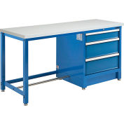 Global Industrial 72"W x 30"D Modular Workbench with 3 Drawers, ESD Laminate Square Edge, Blue