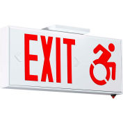 Hubbell-Compass CSEUDR LED Exit Sign with Battery & Accessibility Symbol, Red, Connecticut Approved
