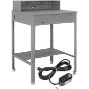 Global Industrial Flat Surfaced Shop Desk w/ Riser & Outlets, 34-1/2"W x 30"D, Gray