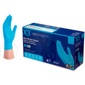 Ammex° X3 Industrial Nitrile Gloves, Powder-Free, 3-MIL, Navy Blue, X-Large