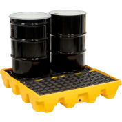 Eagle 4-Drum, Low Profile Spill Containment Pallet With Drain, Yellow