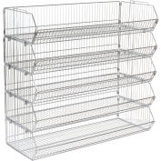 Global Industrial Modular Wire Stacking Bin Basket Rack, 48"W x 20"D x 45"H, 5 Wire Bins