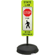 Sign with Wheeled Sign Base, R1-6A, State Law Stop for Pedestrians, 12"W x 36"H