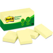 Post-it&#174; Greener Notes Recycled Notes 653RPYW, 1-1/2&quot; x 2&quot;, Canary Yellow, 100 Sheets, 12/Pack