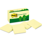Post-it&#174; Greener Notes Recycled Notes 654RPYW, 3&quot; x 3&quot;, Canary Yellow, 100 Sheets, 12/Pack