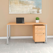 Bush Furniture 60"W x 30"D Table Desk with Mobile File Cabinet - Natural Maple - 400 Series