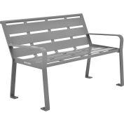 Global Industrial 4' Outdoor Horizontal Steel Slat Park Bench w/ Back, Gray