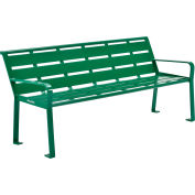 Global Industrial 6' Outdoor Horizontal Steel Slat Park Bench w/ Back, Green