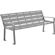 Global Industrial 6' Outdoor Horizontal Steel Slat Park Bench w/ Back, Gray