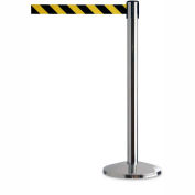 Tensator Safety Crowd Control Queue Post, Polished Chrome With 7'6" Black/Yellow Belt - Pkg Qty 2
