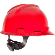 MSA V-Gard® Hard Hats, Front Brim, Fas-Trac® Suspension, Red, 475363 - Pkg Qty 20