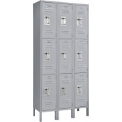 Global Industrial™ Infinity® Triple Tier 9 Door Locker, 12"Wx15"Dx24"H, Gray, Assembled