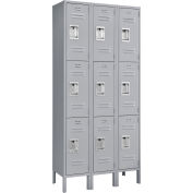 Global Industrial Infinity® Triple Tier 9 Door Locker, 12"Wx15"Dx24"H, Gray, Unassembled