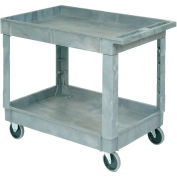 Global Industrial Standard Tray Top Plastic Utility Cart, 2 Shelf, 40"Lx26"W, 5" Casters, Gray