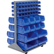 Global Industrial Mobile Double Sided Floor Rack - 88 Blue Stacking Bins 36 x 54