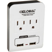 Global Industrial 2 Outlet Wall Adapter, 2 USB Charging Ports, 15A, 125V, 1875W, UL/CUL