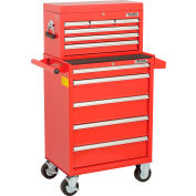Global Industrial™ 26-3/8” x 18-1/8" x 52-9/16" 11 Drawer Red Roller Cabinet & Chest Combo 