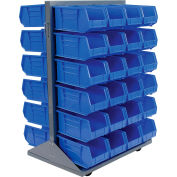 Global Industrial Mobile Double Sided Floor Rack - 48 Blue Stacking Bins 36 x 54