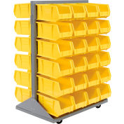 Global Industrial™ Mobile Double Sided Floor Rack - 48 Yellow Stacking Bins 36 x 54
