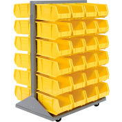 Global Industrial Mobile Double Sided Floor Rack - 48 Yellow Stacking Bins 36 x 54