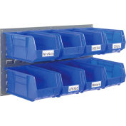 Global Industrial Wall Bin Rack Panel 36 x19 - 8 Blue 8-1/4x14-3/4x7 Stacking Bins