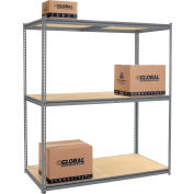 Global Industrial High Cap. Starter Rack 72Wx48Dx96H 3 Levels Wood Deck 1000lb Per Shelf GRY