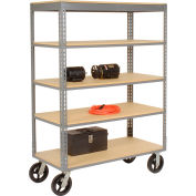 Global Industrial® Boltless Shelf Truck, 5 Shelves, Rubber Casters, 60"L x 24"W x 68"H, Gray