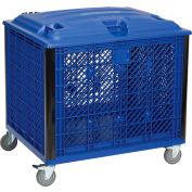 Global Industrial Easy Assembly Vented Wall Bulk Container Lid & Casters 39-1/4x31-1/2x29 Blue