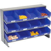 Global Industrial™ 3 Shelf Bench Pick Rack - 12 Blue Shelf Bins 8 Inch Wide 33x12x21