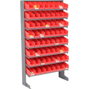 Global Industrial 8 Shelf Floor Pick Rack - 64 Red Plastic Shelf Bins 4 Inch Wide 33x12x61
