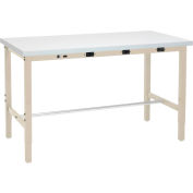 Global Industrial 60 x 24 Adjustable Height Workbench, Power Apron, Laminate Square Edge Tan