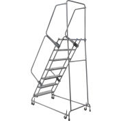 Perforated 16"W 7 Step Steel Rolling Ladder 14"D Top Step - FSH718P