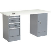 Global Industrial&#153; 60&quot;W x 30&quot;D Pedestal Workbench - 3 Drawers & Cabinet, ESD Square Edge - Gray