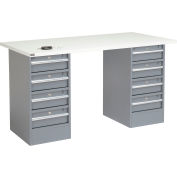 Global Industrial 60"W x 30"D Pedestal Workbench - 8 Drawers, ESD Square Edge - Gray