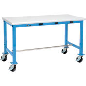 Global Industrial 72 x 30 Mobile Packing Workbench - Power Apron - Laminate Safety Edge - Blue