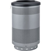 Global Industrial 55 Gallon Perforated Steel Receptacle w/ Flat Lid - Gray