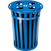 Global Industrial&#153; Outdoor Steel Slatted Recycling Can With Multi-Stream Lid, 36 Gallon, Blue