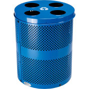 Global Industrial Outdoor Steel Perforated Recycling Can W/Multi-Stream Lid, 36 Gallon, Blue