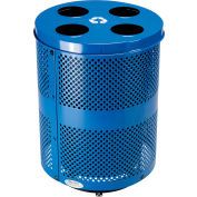 Global Industrial Deluxe Outdoor Steel Perforated Recycling Can W/Multi-Stream Lid,36 Gal,Blue