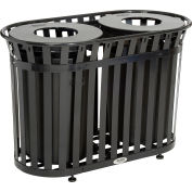 Global Industrial Outdoor Slatted Steel Trash Can With Flat Lid, 72 Gallon, Black