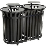 Global Industrial Outdoor Slatted Steel Trash Can With Rain Bonnet Lid, 72 Gallon, Black