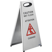 Global Industrial Stainless Steel Floor Sign 2 Sided Multi-Lingual - Caution