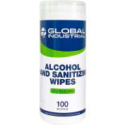 Global Industrial™ Hand Sanitizer Alcohol Wipes, 5-1/2" x 7" Wipes, 100 Wipes/Canister - Pkg Qty 12