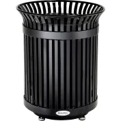 38 gal. Black Steel Slatted Commercial Outdoor Trash Can Receptacle with  Liner