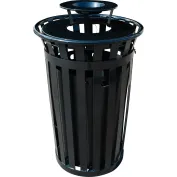 38 gal. Black Steel Slatted Commercial Outdoor Trash Can Receptacle with  Liner