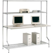 Nexel™ 4-Shelf Wire Computer LAN Workstation, 60"W x 30"D x 74"H, Chrome