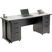 Interion® Office Desk with 6 drawers - 72" x 24" - Gray