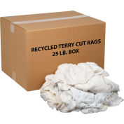 Global Industrial Premium Recycled White Cotton Terry Cut Rags, 25 Lb. Box